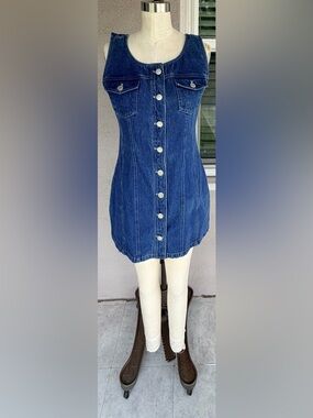 Women's Dark Blue Denim Button-Front Mini Dress